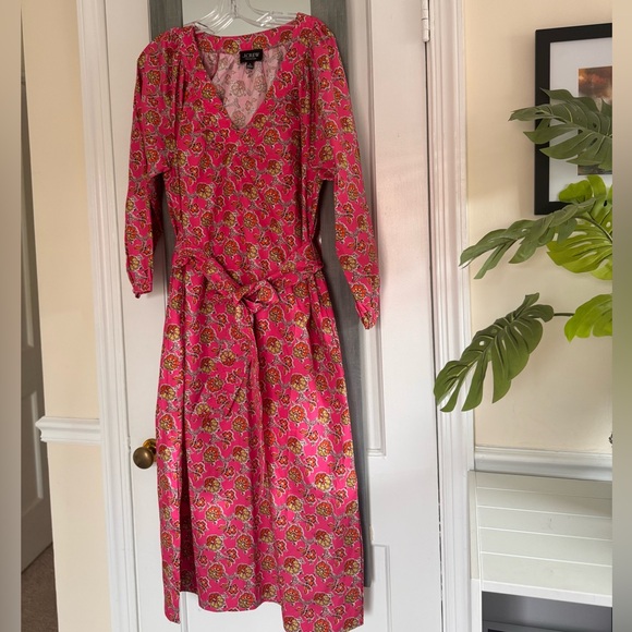 J Crew Tie-waist Cotton Poplin Ratti Pink Blooms Print Maxi Dress Classic Preppy - Picture 7 of 14